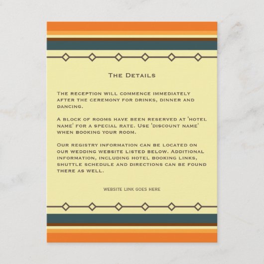 Retro Mid-eeuwse Moderne Geïnspireerde bruiloft Informatiekaartje (Voorkant)