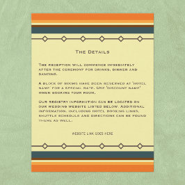 Retro Mid-eeuwse Moderne Geïnspireerde bruiloft Informatiekaartje