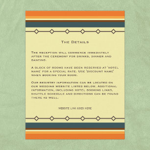 Retro Mid-eeuwse Moderne Geïnspireerde bruiloft Informatiekaartje