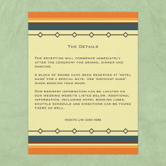 Retro Mid-eeuwse Moderne Geïnspireerde bruiloft Informatiekaartje