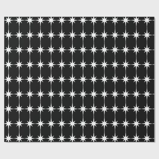 Retro Mid-eeuwse moderne Star Pattern Black White Cadeaupapier (Vlak)