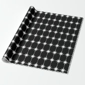 Retro Mid-eeuwse moderne Star Pattern Black White Cadeaupapier (Uitgerold)