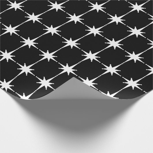 Retro Mid-eeuwse moderne Star Pattern Black White Cadeaupapier (Hoek)