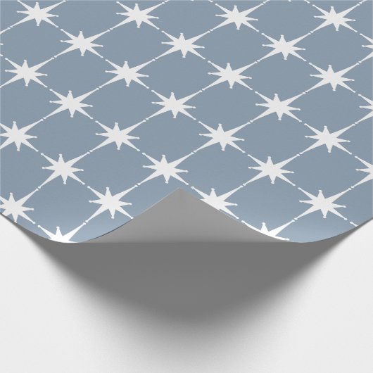 Retro Mid-eeuwse moderne Star Pattern Blue-Grey Cadeaupapier (Hoek)