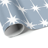 Retro Mid-eeuwse moderne Star Pattern Blue-Grey Cadeaupapier (Rol Hoek)