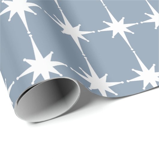 Retro Mid-eeuwse moderne Star Pattern Blue-Grey Cadeaupapier (Rol Hoek)