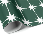 Retro Mid-eeuwse moderne Star Pattern Donkergroen Cadeaupapier (Rol Hoek)