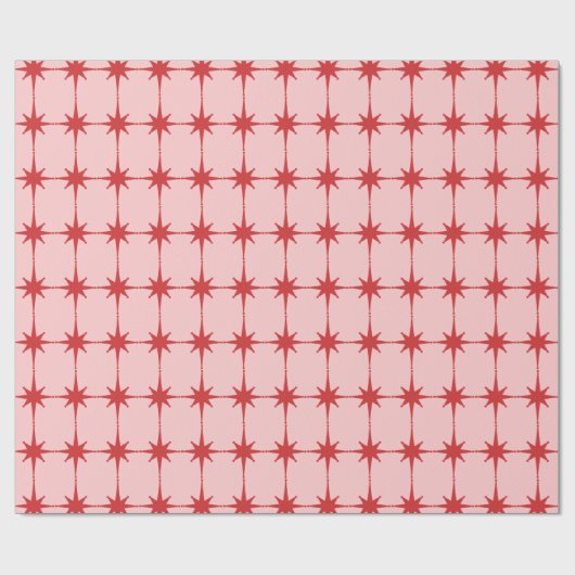 Retro Mid-eeuwse moderne Star Pattern Red & Roze Cadeaupapier (Vlak)