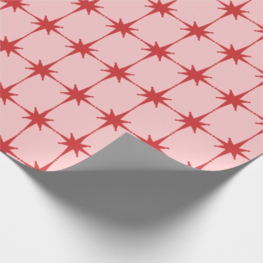 Retro Mid-eeuwse moderne Star Pattern Red & Roze Cadeaupapier (Hoek)