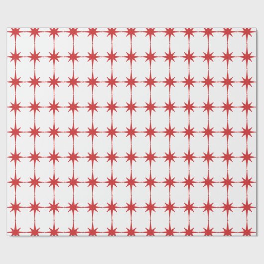 Retro Mid-eeuwse moderne Star Pattern Red & White Cadeaupapier (Vlak)