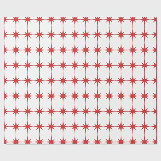 Retro Mid-eeuwse moderne Star Pattern Red & White Cadeaupapier (Zoom)