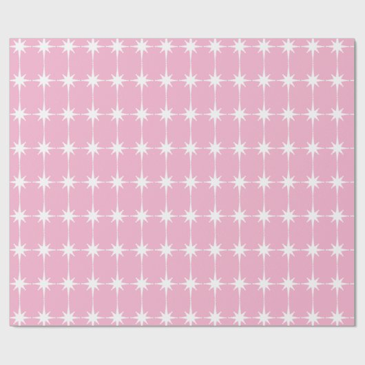 Retro Mid-eeuwse moderne Star Pattern Sweet Pink Cadeaupapier (Vlak)