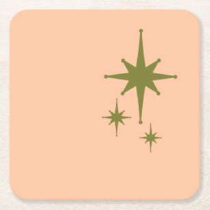 Retro Mid-eeuwse moderne Star Trio Olive en Blush Kartonnen Onderzetters