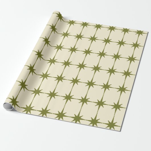 Retro Mid-eeuwse Moderne Starbursts  Groen Cadeaupapier (Uitgerold)