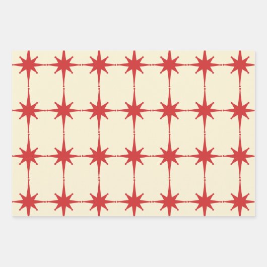Retro Mid-eeuwse Moderne Starbursts Red Cream Inpakpapier Vel (Voorkant)