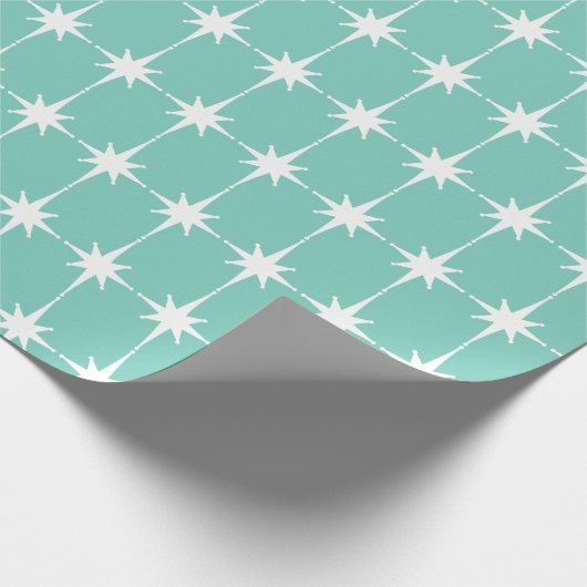 Retro Mid-eeuwse Moderne Stars Turquoise Blue Cadeaupapier (Hoek)