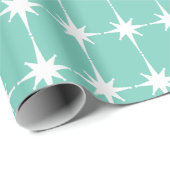 Retro Mid-eeuwse Moderne Stars Turquoise Blue Cadeaupapier (Rol Hoek)