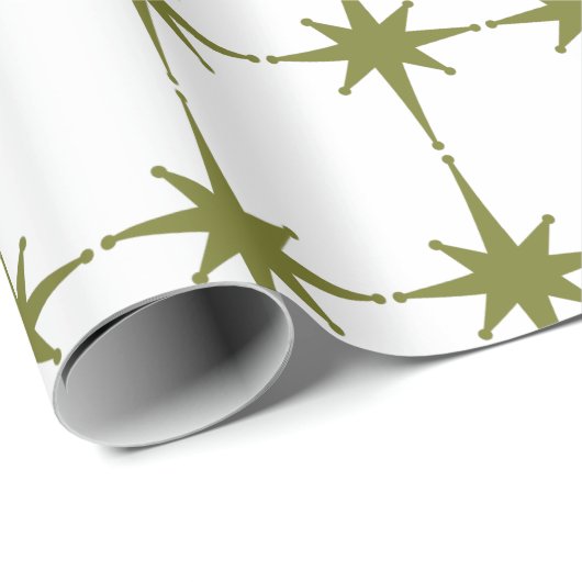 Retro Mid-eeuwse Moderne  sterren Groen Wit Cadeaupapier (Rol Hoek)