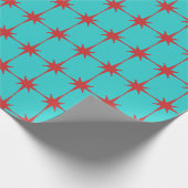Retro Mid-eeuwse moderne sterren Rood & Cyaan Blau Cadeaupapier (Hoek)