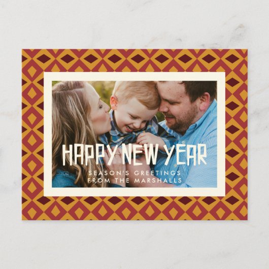 Retro mid-eeuwse patroon Happy New Year foto Briefkaart (Voorkant)