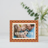 Retro mid-eeuwse patroon Happy New Year foto Briefkaart (Staand voorkant)