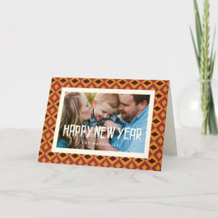 Retro mid-eeuwse patroon Happy New Year foto Feestdagen Kaart