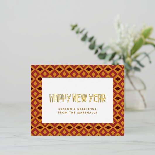 Retro mid-eeuwse patroon Happy Nieuwjaar Folie Feestdagen Briefkaart (Staand Voorkant)