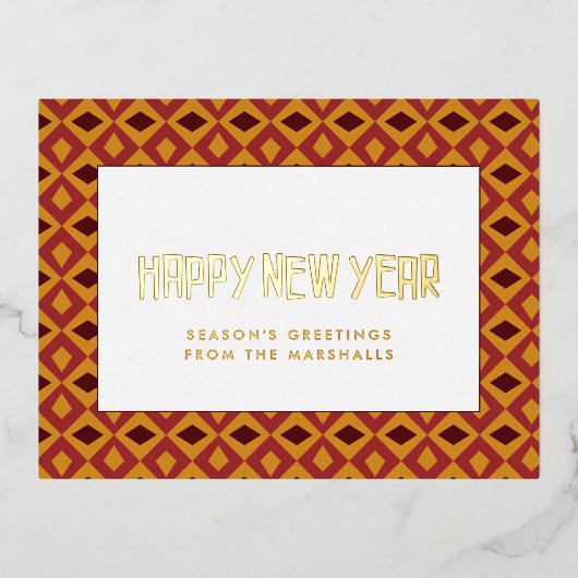 Retro mid-eeuwse patroon Happy Nieuwjaar Folie Feestdagen Briefkaart (Voorkant)