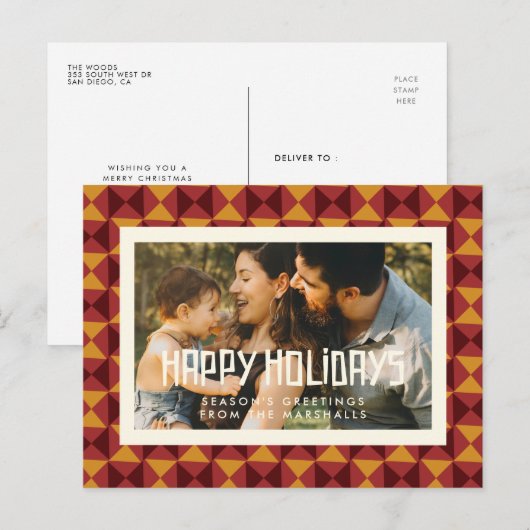 Retro mid-eeuwse patroon Prettige feestdagen foto Briefkaart (Voorkant / Achterkant)