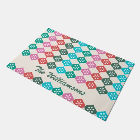 Retro Mid Mod Atomic Holiday Pattern Gepersonalise Deurmat (Schuin)