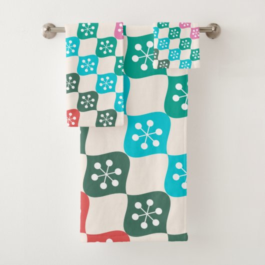 Retro Mid Mod Atomic Pattern Colorful Kerstmis Bad Handdoek (Insitu)