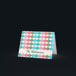 Retro Mid Mod Atomic Pattern Colorful Persoonlijk Feestdagen Kaart<br><div class="desc">Retro  stijl midden eeuw modern atoompatroon in groen,  rood en roze,  gepersonaliseerd met jouw naam.</div>