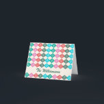 Retro Mid Mod Atomic Pattern Colorful Persoonlijk Feestdagen Kaart<br><div class="desc">Retro  stijl midden eeuw modern atoompatroon in groen,  rood en roze,  gepersonaliseerd met jouw naam.</div>