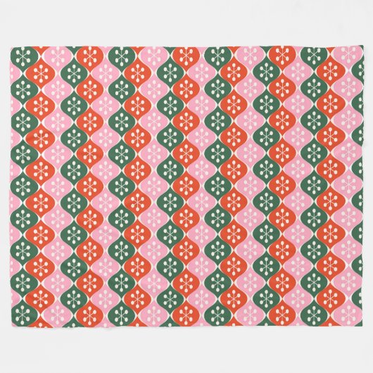 Retro Mid Mod Atomic Pattern Pink Green Christmas Fleece Deken (Voorkant (Horizontaal))
