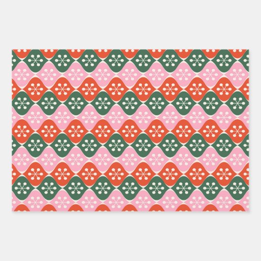 Retro Mid Mod Atomic Pattern Pink Green Christmas Inpakpapier Vel (Voorkant 2)