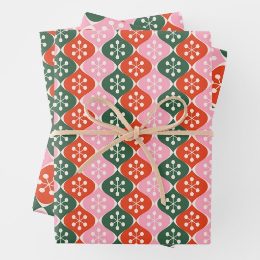 Retro Mid Mod Atomic Pattern Pink Green Christmas Inpakpapier Vel (In situ)