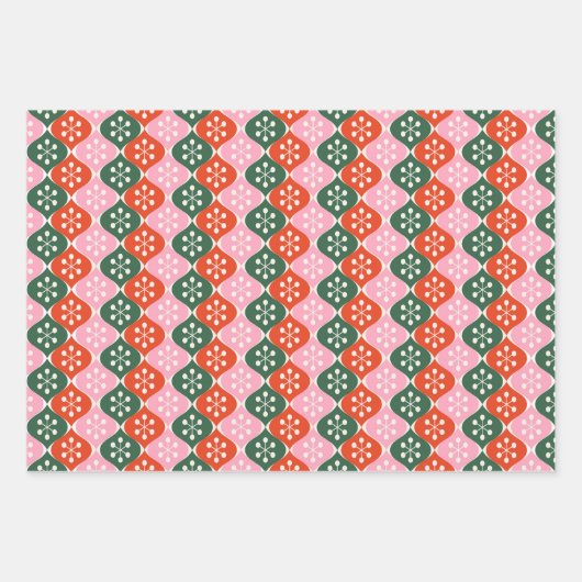Retro Mid Mod Atomic Pattern Pink Green Christmas Inpakpapier Vel (Voorkant)