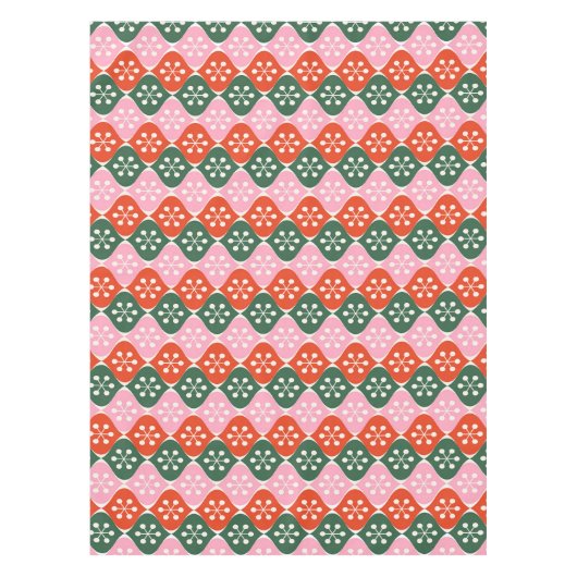 Retro Mid Mod Atomic Pattern Pink Green Christmas Tafelkleed (Voorkant)