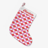 Retro Mid Mod Atomic Pattern Roze Rood Gepersonali Kleine Kerstsok (Voorkant (Hangend))
