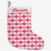 Retro Mid Mod Atomic Pattern Roze Rood Gepersonali Kleine Kerstsok (Voorkant)