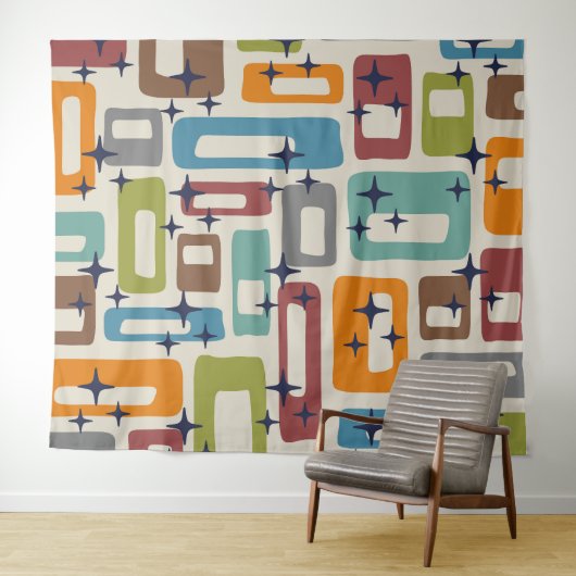 Retro Mid Mod atoomtijdspatroon Wandkleed (In Situ (horizontaal))