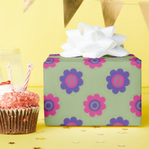 Retro mid-mod bloemrijk roze paars en groen cadeaupapier