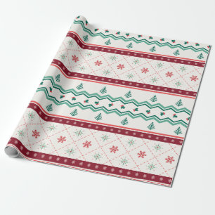Retro Mid Mod Kerstmis Olive Red Cream Cadeaupapier