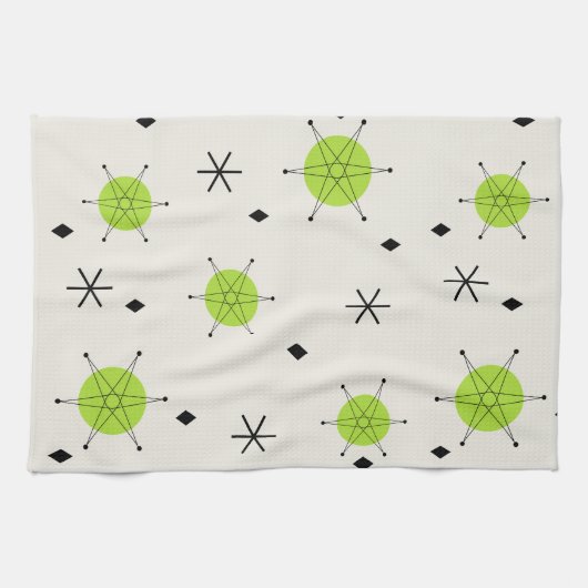 Retro Mid Mod Starburst luchtgrafiek Chartreuse Theedoek (Horizontaal)