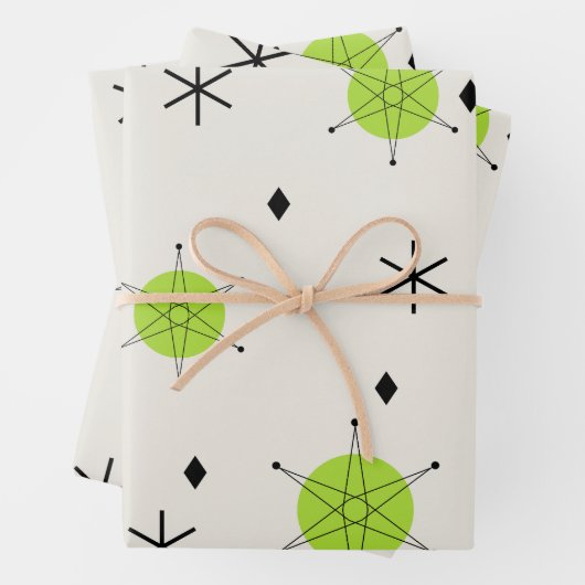 Retro Mid Mod Starburst Sky Chartreuse Inpakpapier Vel (In situ)