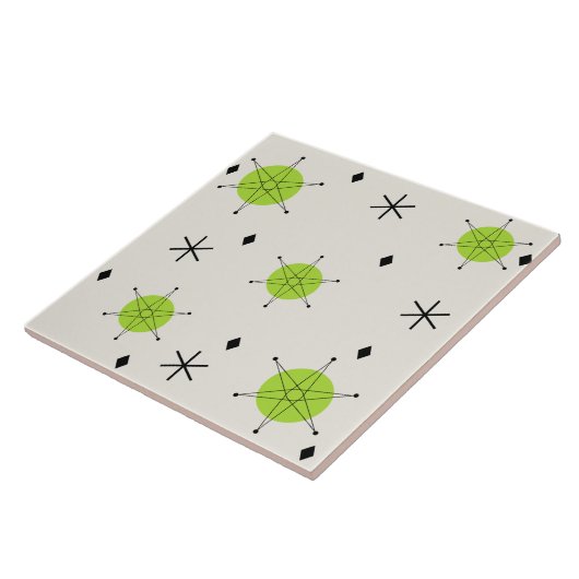 Retro Mid Mod Starburst Sky Chartreuse Tegeltje (Zijkant)