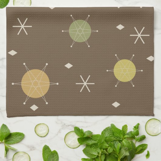 Retro Mid Mod Starburst Sky Veelkleurige Theedoek (Gevouwen)