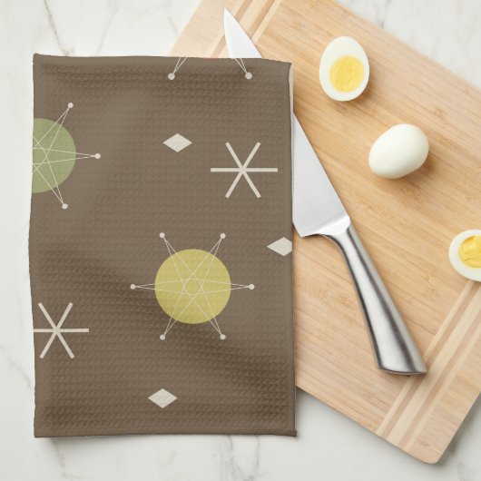 Retro Mid Mod Starburst Sky Veelkleurige Theedoek (Quarter Fold)