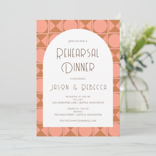 Retro Mid Modern Geometrisch Roze Repetitie Diner Kaart (Staand voorkant)