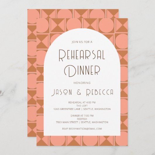 Retro Mid Modern Geometrisch Roze Repetitie Diner Kaart (Voorkant / Achterkant)